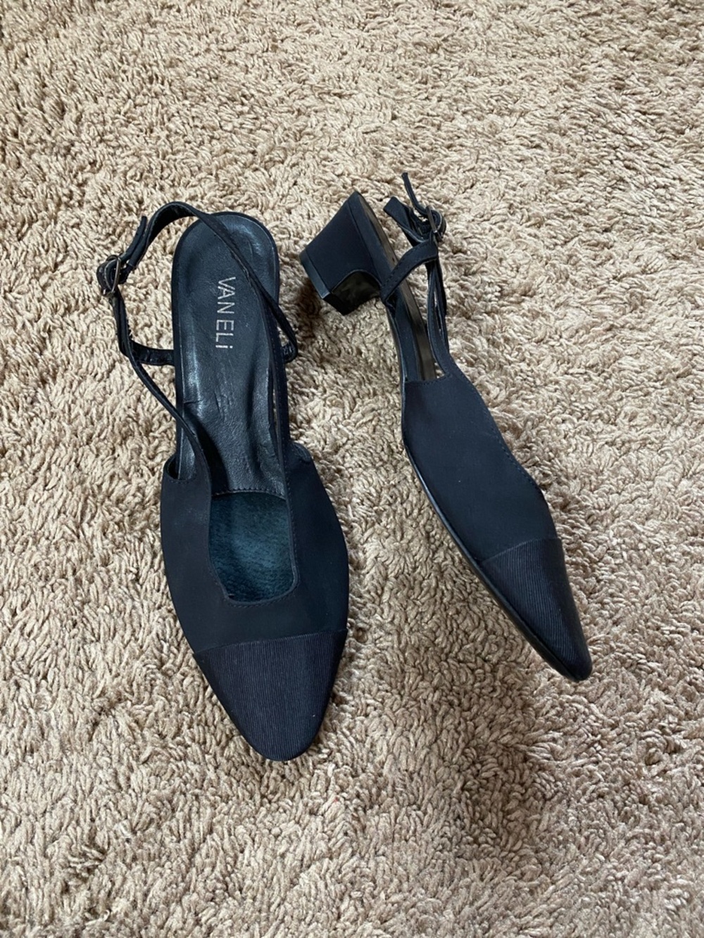 Vaneli Classic Black On Black Two Tone Pumps Heels Slingback Shoes